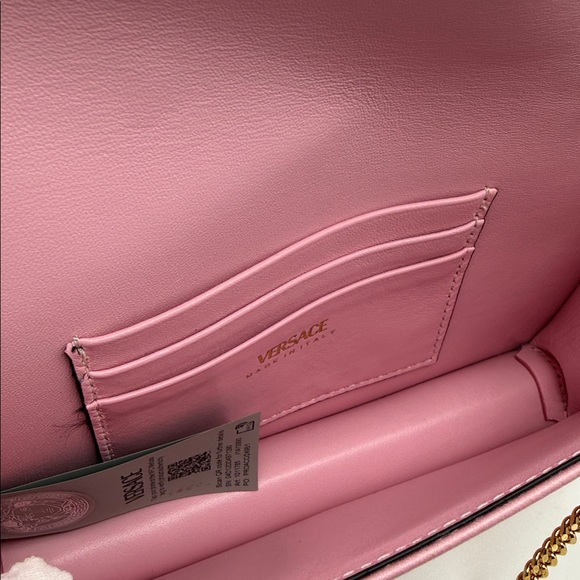 Versace Medusa Crystal Chain Crossbody Pink Satin Fabric - Picture 14 of 16